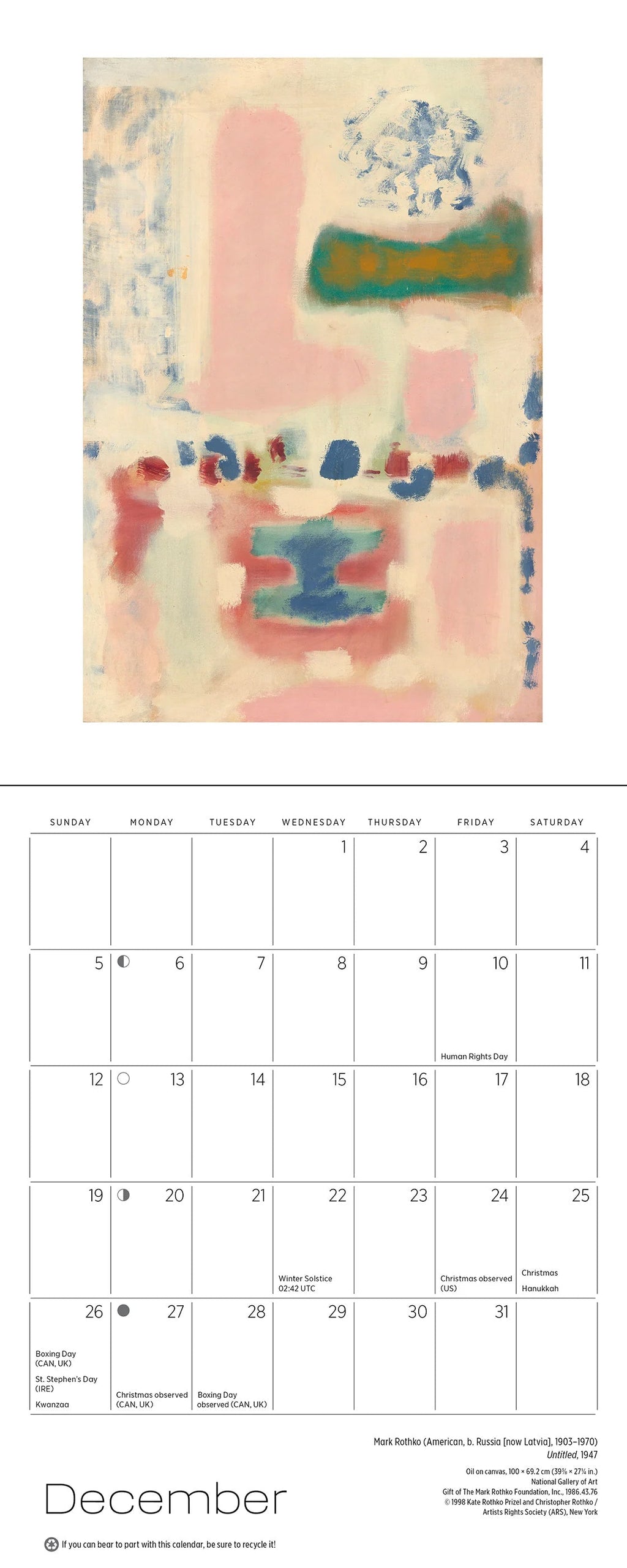 Mark Rothko: Mini 2027 Wall Calendar